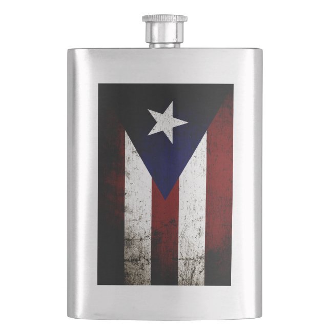 Black Grunge Puerto Rico Flag Hip Flask (Front)