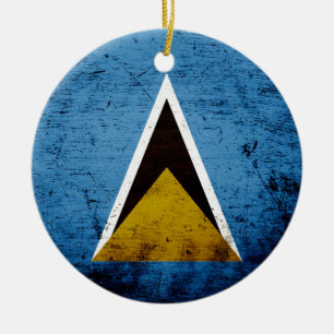 Black Grunge Saint Lucia Flag Ceramic Ornament
