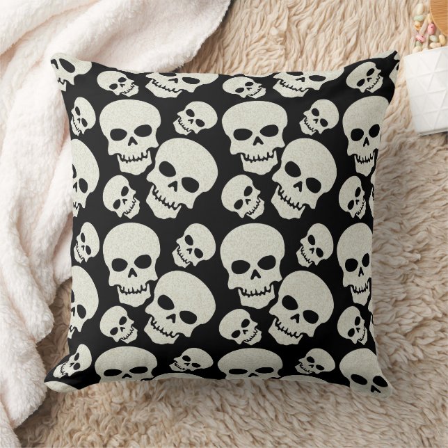 Black Grunge Skull Design Throw Pillow (Blanket)