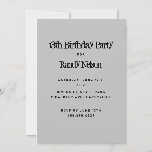 Black Grunge Sons Boys Teens Birthday Invitation (Back)