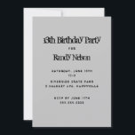 Black Grunge Sons Boys Teens Birthday Invitation<br><div class="desc">Solid grey birthday party invitation template with black text in grunge fonts.  Reverse contains black and grey swirls design.  For boys from tween ages to older teens,  this vertical card is easy to personalize with date,  time,  location and rsvp information.</div>