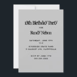 Black Grunge Sons Boys Teens Birthday Invitation<br><div class="desc">Solid grey birthday party invitation template with black text in grunge fonts.  Reverse contains black and grey swirls design.  For boys from tween ages to older teens,  this vertical card is easy to personalize with date,  time,  location and rsvp information.</div>