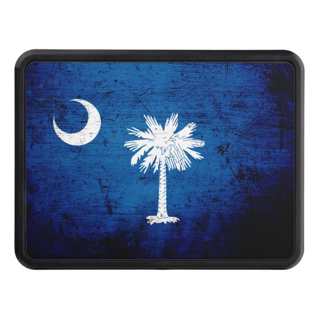 Black Grunge South Carolina State Flag Trailer Hitch Cover (Front)