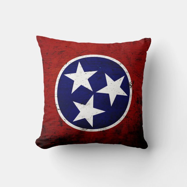 Black Grunge Tennessee State Flag Throw Pillow (Front)