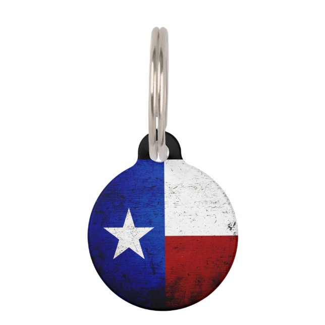 Black Grunge Texas State Flag Pet Tag (Front)