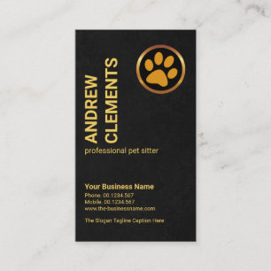 Black Grunge Texture Gold Paw Pet Sitter Business Card