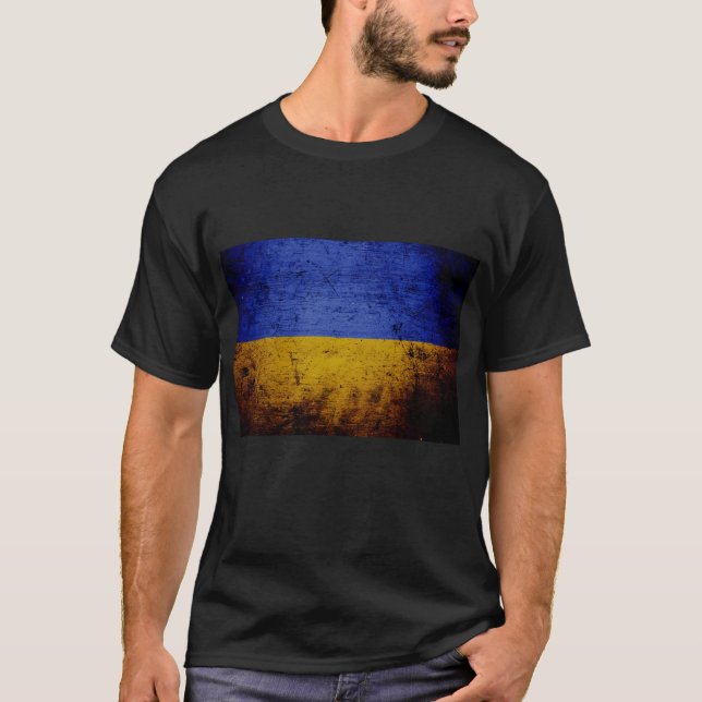 Black Grunge Ukraine Flag T-Shirt (Front)