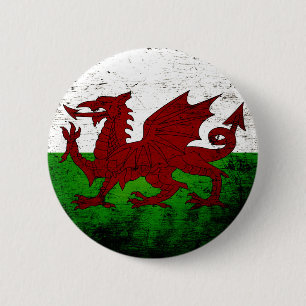 Black Grunge Wales Flag 2 Inch Round Button