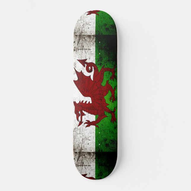 Black Grunge Wales Flag Skateboard (Front)