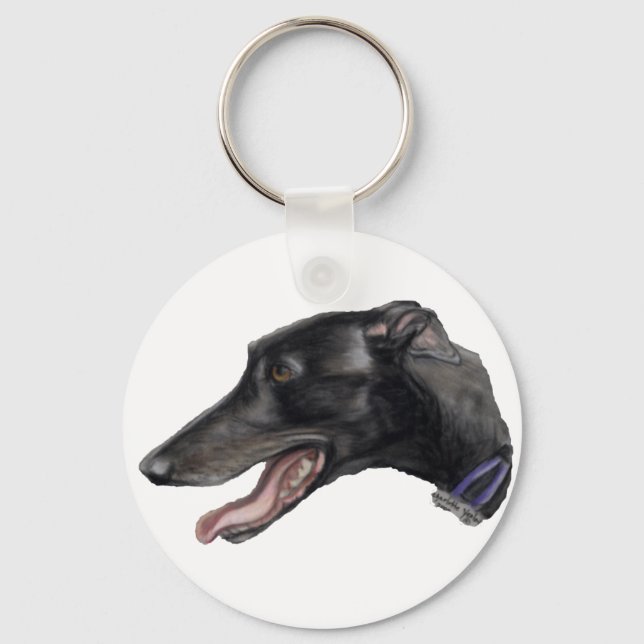 "Black Gryhound" Dog Art Keychain (Front)