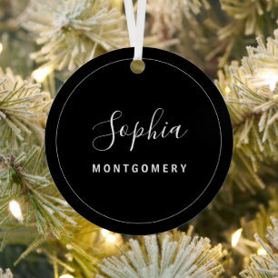 Black Guest Name Initial Wedding Monogram Keepsake Metal Ornament