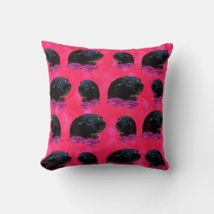 Black Guinea Pigs On Pink Roses, Throw Cushion