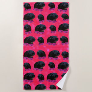 Black Guinea Pigs On Pretty Pink Roses Beach Towel