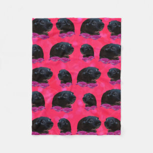 Black Guinea Pigs On Pretty Pink Roses Fleece Blanket