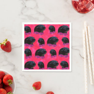 Black Guinea Pigs On Pretty Pink Roses Napkin