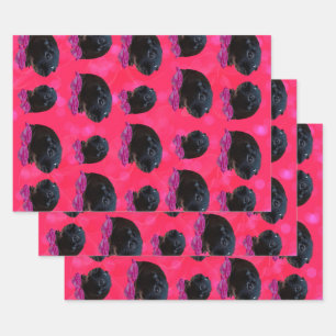 Black Guinea Pigs On Pretty Pink Roses Wrapping Paper Sheet