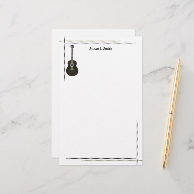 Black Guitar Design Stationery (Front/Back In Situ)