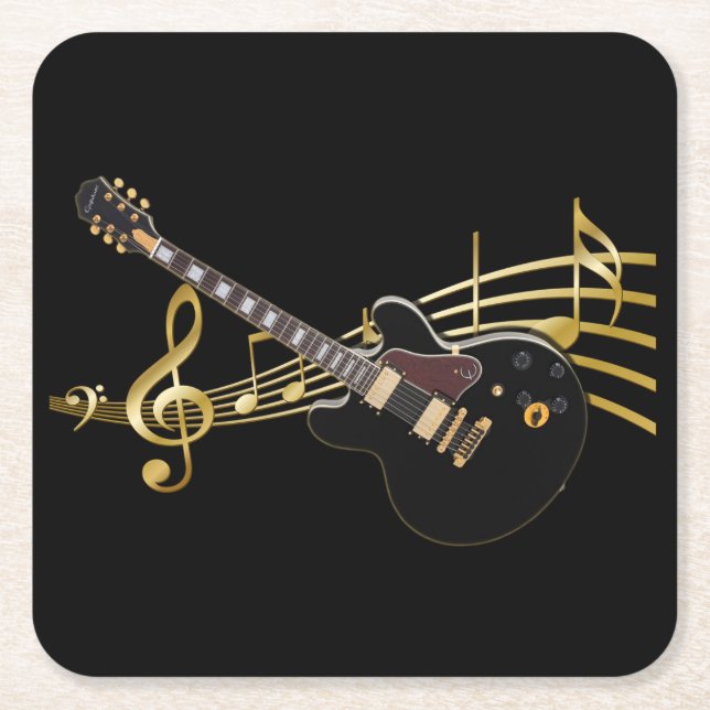 Black Guitar Music Coaster (Front)
