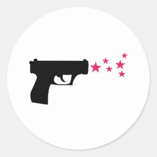 black gun star pistol stars classic round sticker