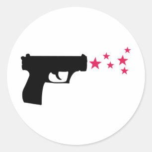 black gun star pistol stars classic round sticker