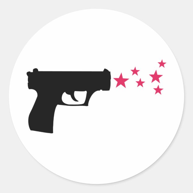 black gun star pistol stars classic round sticker (Front)