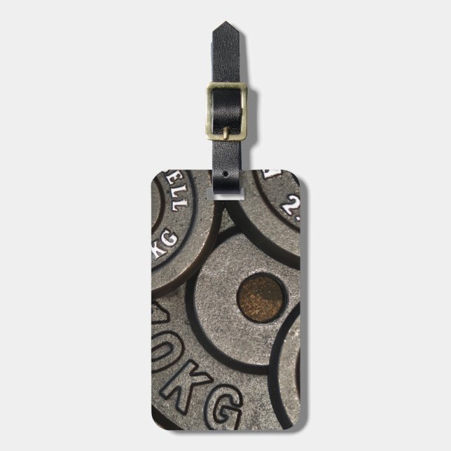 Black Gym Weights Fitness Luggage Tag (Front Vertical)