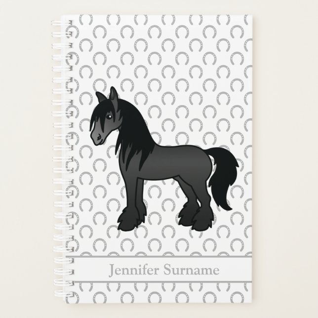 Black Gypsy Vanner Clydesdale Horse & Custom Text Planner (Front)