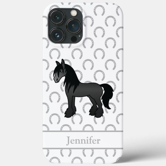 Black Gypsy Vanner Clydesdale Shire Cartoon Horse Case-Mate iPhone Case (Back)