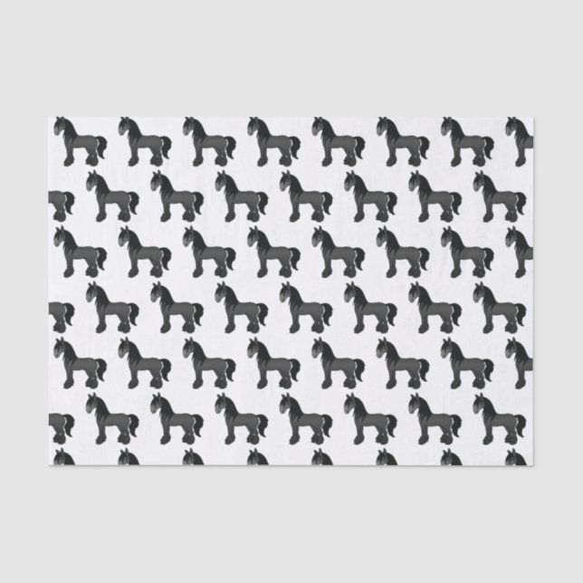 Black Gypsy Vanner Clydesdale Shire Horse Pattern Tissue Paper (Front)