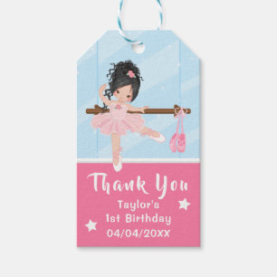 Black Hair Ballerina Pink Birthday Thank You Gift  Tags
