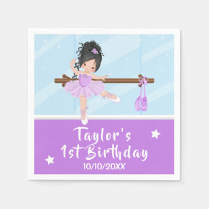 Black Hair Ballerina Purple Tutu Birthday Napkins