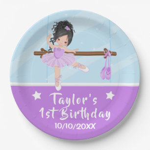 Black Hair Ballerina Purple Tutu Birthday Paper Pl Plate