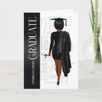 Black Hair Black Cap and Gown Female Graduate Card