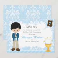 Black Hair Boy First Communion Damask