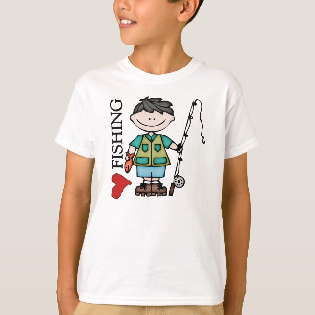 Black Hair Boy I Love Fishing T-Shirt (Front)