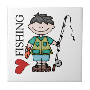 Black Hair Boy I Love Fishing Tile