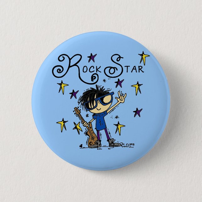 Black Hair Boy Rock Star 2 Inch Round Button (Front)