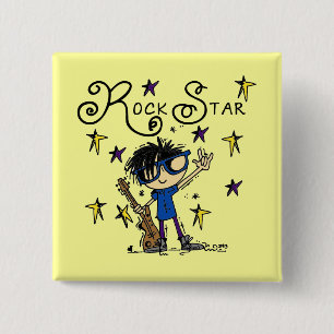 Black Hair Boy Rock Star 2 Inch Square Button