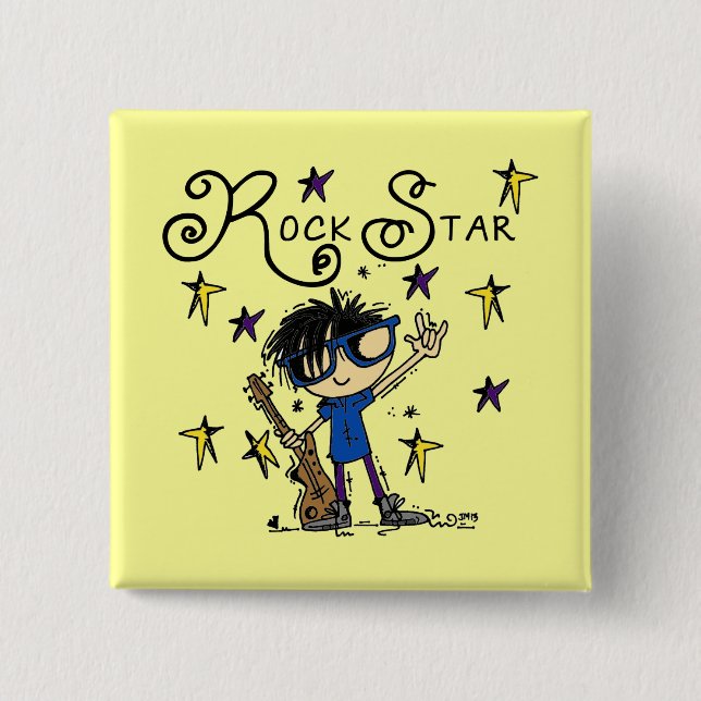 Black Hair Boy Rock Star 2 Inch Square Button (Front)
