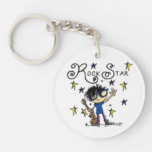 Black Hair Boy Rock Star Keychain