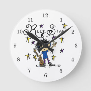 Black Hair Boy Rock Star Round Clock