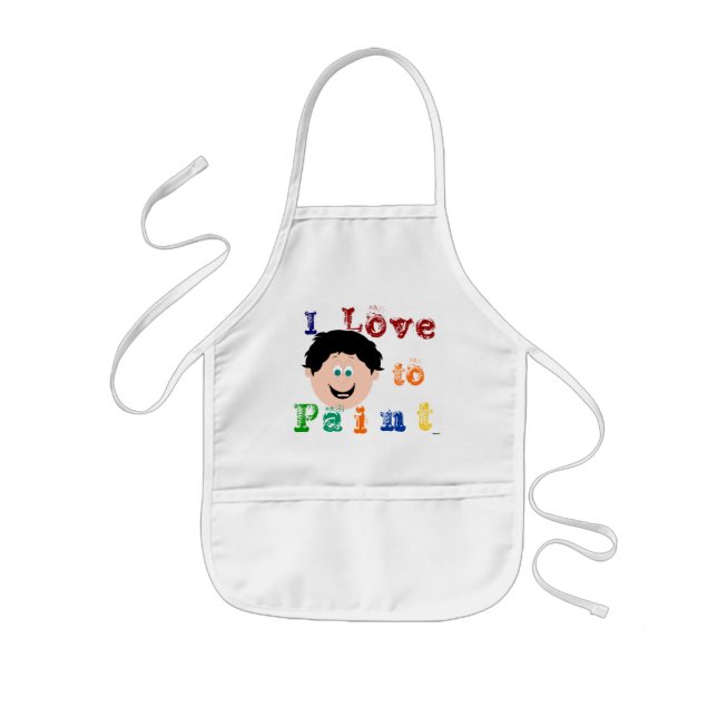 Black Hair Boys Smiling Face Painting Kids Apron (Front)