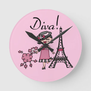Black Hair Diva Round Clock