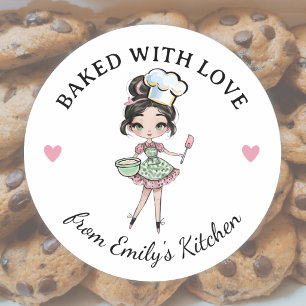 Black Hair Girl Baker Chef Classic Round Sticker