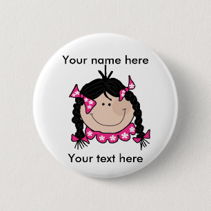 Black Hair Girl Customizable  Button
