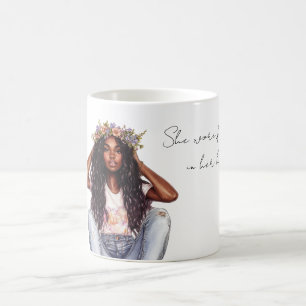Black Hair Girl Flowers in her Hair Coffee Mug