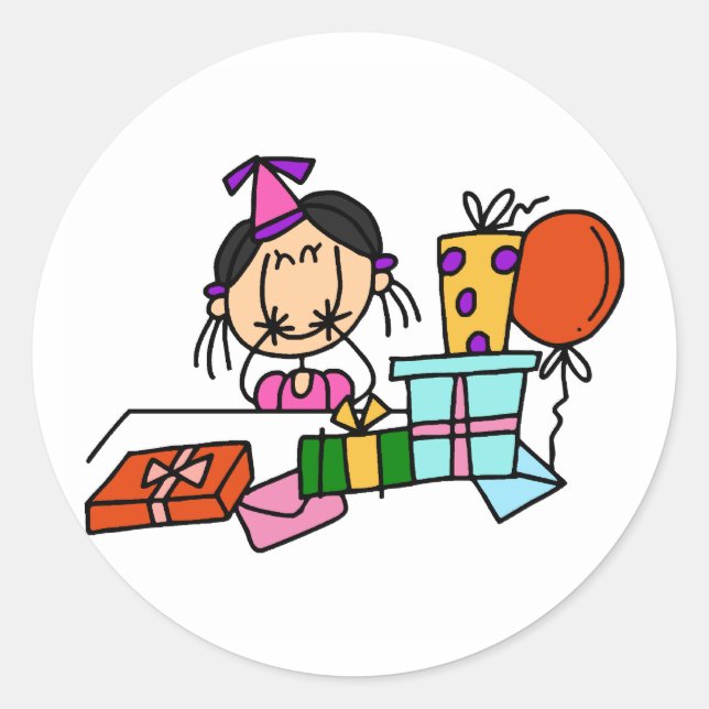 Black Hair Girl With Birthday Gifts T-shirts Classic Round Sticker (Front)