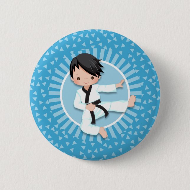 Black Hair Karate Boy Judo Martial Arts 2 Inch Round Button (Front)