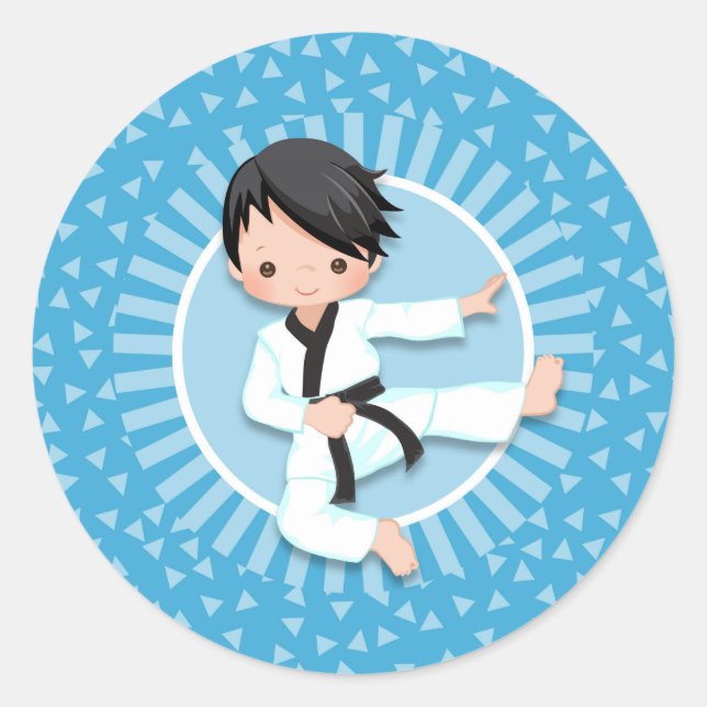 Black Hair Karate Boy Judo Martial Arts Classic Round Sticker (Front)