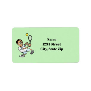 Black hair male tennis player address labels